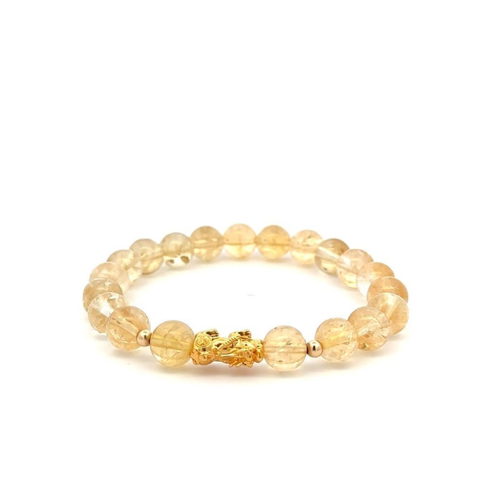 18K Gold Dragon Pixiu Piyao Lucky Charm Beads Bracelet Gemstones Citrine 8mm